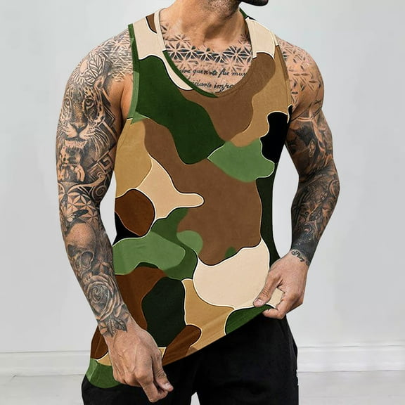 ALLLIST Mens Tank Tops Summer Sleeveless Pullover Camouflage Casual Undershirts for Men Size S-4XL