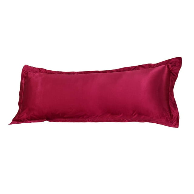 Rongfmy Solid Color Luxury Silk Long Pillow Case Cover Red 48x120cm