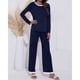 thumbnail image 2 of Pijama de manga larga cómodo para mujer, color azul oscuro, transpirable, suave y lavable a máquina, escote redondo, corte holgado, talla XL, 2 of 5