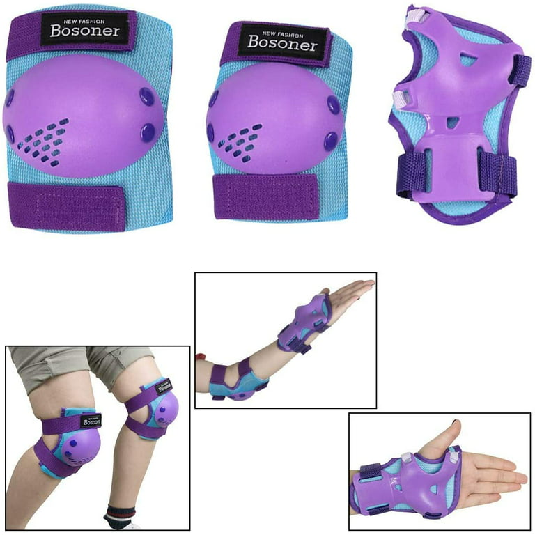 JBM BMX Bike Adult Knee Pads and Elbow Pads with Wrist Guards Protective  Gear Set (L/Purple) 