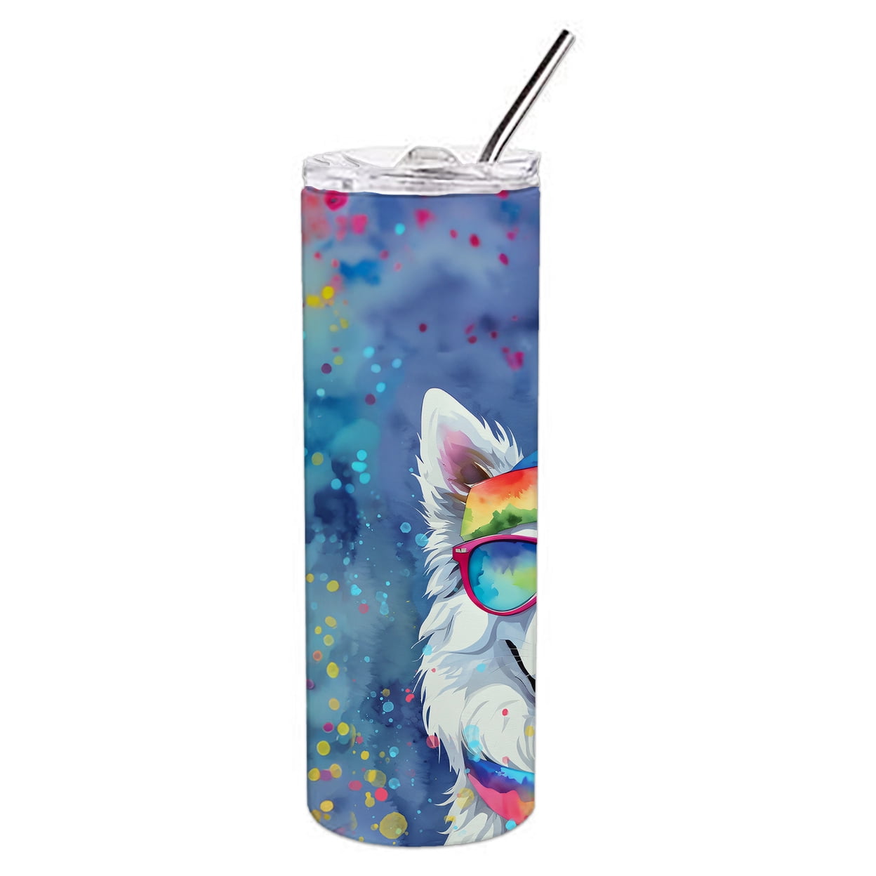 Carolines Treasures DAC2453TBL20 3 x 8.25 x 3 in. & 20 oz American Eskimo Hippie Dawg Stainless Steel Skinny Tumbler