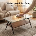 thumbnail image 6 of Modern Rectangular Glass Coffee Table with Tempered Glass Top, Brown Wood Storage Shelf and Black Metal Legs for Living Room, Clear, 6 of 8