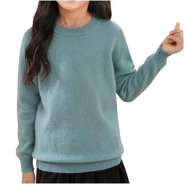 WRKEKC Chandails à Manches Longues pour Filles, T-Shirts à Manches Longues pour Filles, T-shirt Épais Uni Décontracté pour Enfants de 4 à 18 Ans, Chandail de Base, Haut/chemise à Manches Longues à Col Rond