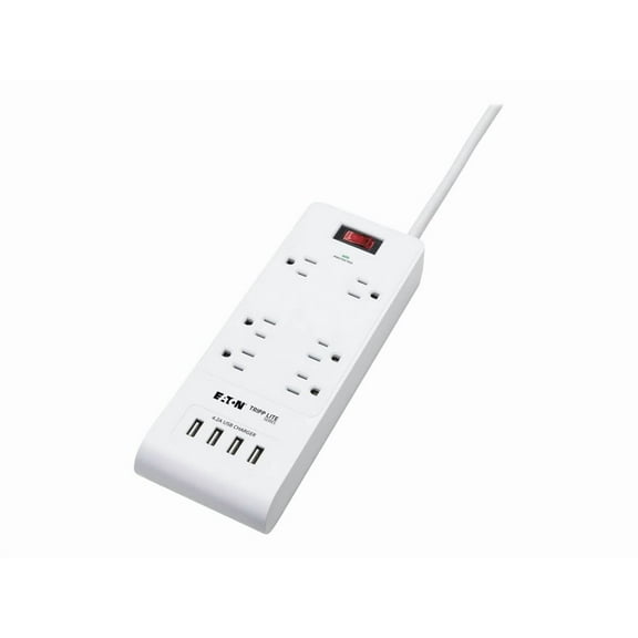 Tripp Lite 15ft 6-Outlet 4 USB Surge Protector Power Strip White TLP64USBRA15