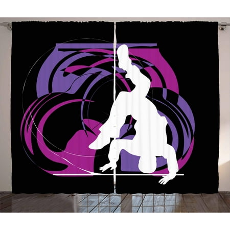 Hip Hop Curtains 2 Panels Set, Youth Person Silhouette Doing Head Spin Move on the Floor Colorful Image Print, Window Drapes for Living Room Bedroom, 108W X 90L Inches, Multicolor, by