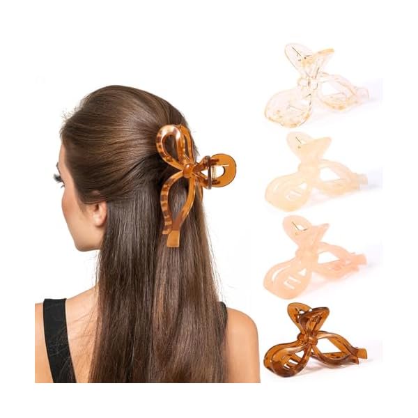 wonima44 4pcs 5 Inch Butterfly Hair Clips,Pink Big Bow Claw Clip For Women,Trendy Jelly Bows Things,Coquette Hair Accessories Claw Clips