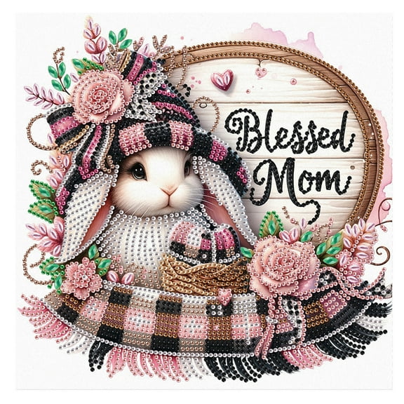 5D DIY Diamond Painting Kit, Rose Rabbit Easter Special Shape Diamond Craft Creative Artwork, for Home Office Decor and Holiday Gifts