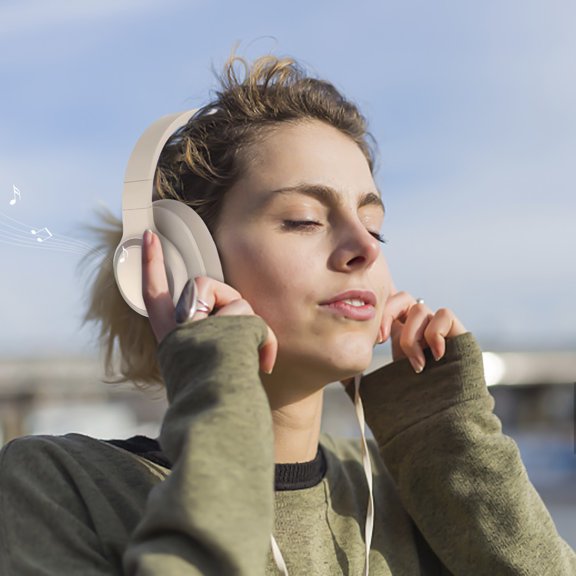 Gecau Bluetooth Headphones Over-Ear Lightweight Wireless Headphones Hi-Fi Stereo Foldable For Travel Elaborately Made Beige 8.48x7.4 Inch Home Tools