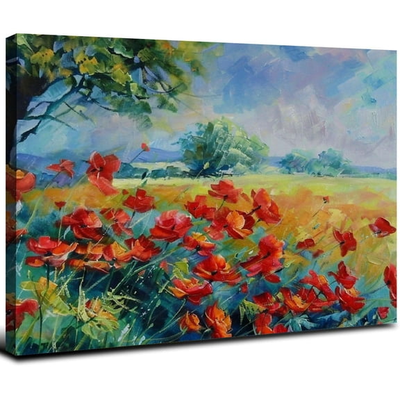 JRXY Wall Decor for Living Room Large Wall Art Green Trees Red Yellow Flowers Canvas Art Wall Decor for Bedroom Modern Home Decor Framed, Nature Prints Artwork Wall Decorations 20x16inch