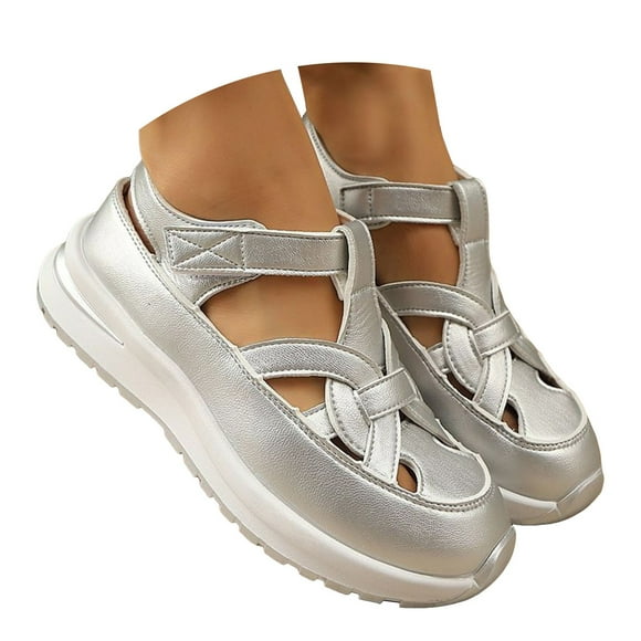 IUJSOY Walking Sandals Women Fashion Sneakers Hollow out Casual Closed Toe Wedge Platform Sandals