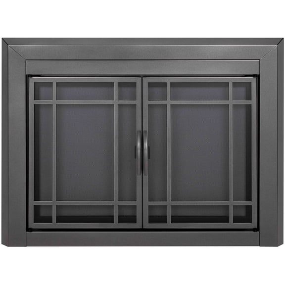 Pleasant Hearth Easton Collection Fireplace Glass Door, Gunmetal - Large