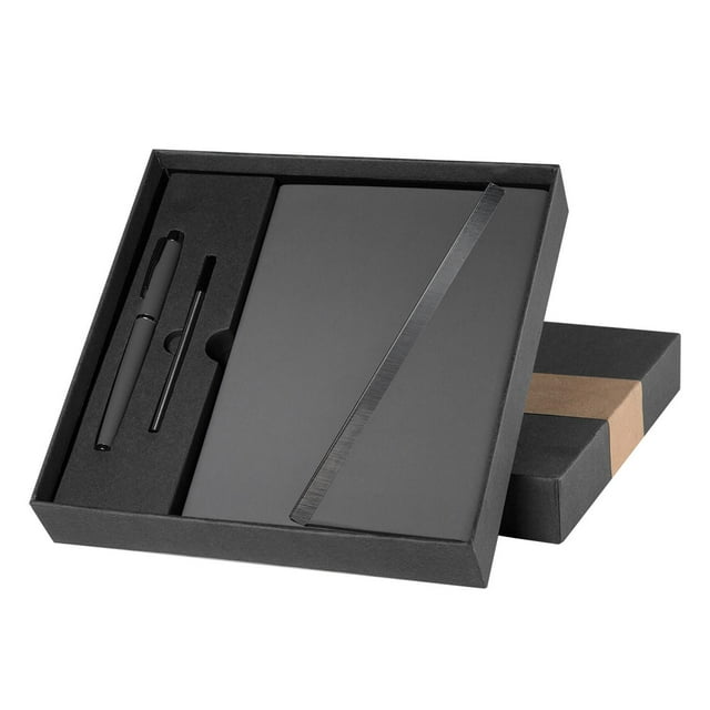 Set Premium con Libreta de Curpiel, Bolígrafo Metálico y Caja gris 15 x 21