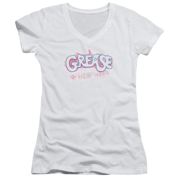 Grease Grease Is The Word Junior Women's V-Neck T-Shirt White