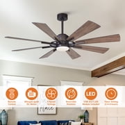 Parrot Uncle 60 Farmhouse Windmill LED Ceiling Fan with Lights and Remote, 8-Blade Reversible Rustic Large Ceiling Fan for Living Room, Bronze