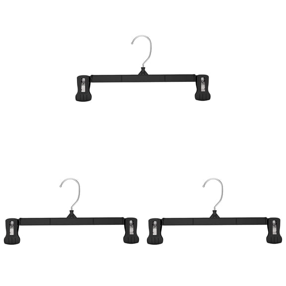 Pants Hangers with Clips,Heavy Duty Black Skirt Hangers 12 Inch,Adjustable Metal Clips,Space-Saving for Women Men Jeans Shorts Trousers Dorm Bedroom Home Clothes Closet Organizers & Storage(Black*3)