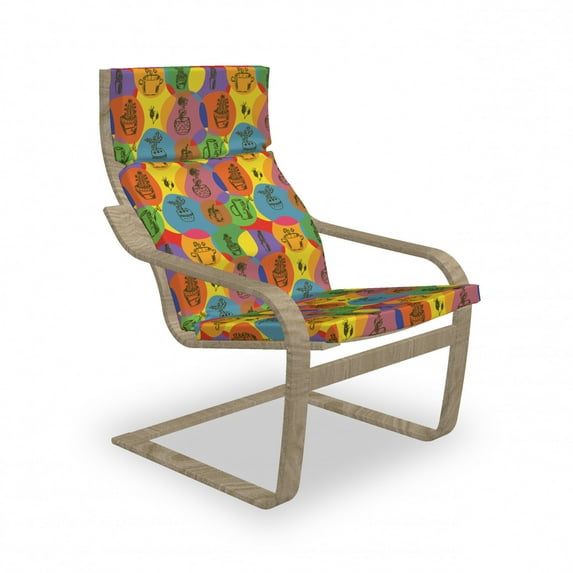 Cactus Armchair Pad and Slipcover, Colorful House Plant Florist Theme Abstract Circular Patterned Background Thorns, 1 Piece Soft Cushion Replacement with Removable Cover, Multicolor, by Ambesonne