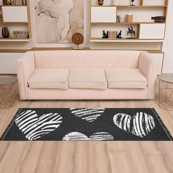 Zebra Stripes Hearts Runner Rug Non-Slip Area Rugs Linen Washable Non Shedding for Kitchen Bedroom Carpet