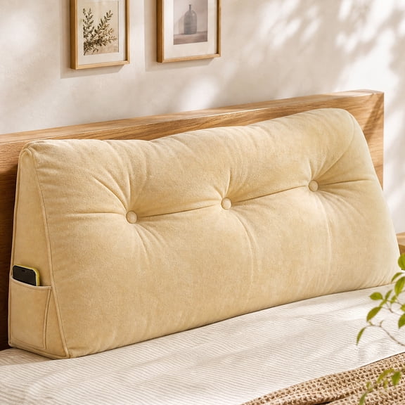 YEERSWAG® Headboard Pillow for Bed, Backrest Pillow for Sitting Up, Reading Pillow with Button Tufted Design, Bed Support Cushion for Bedroom, Twin 40 x 21 x 8 Inches, Beige