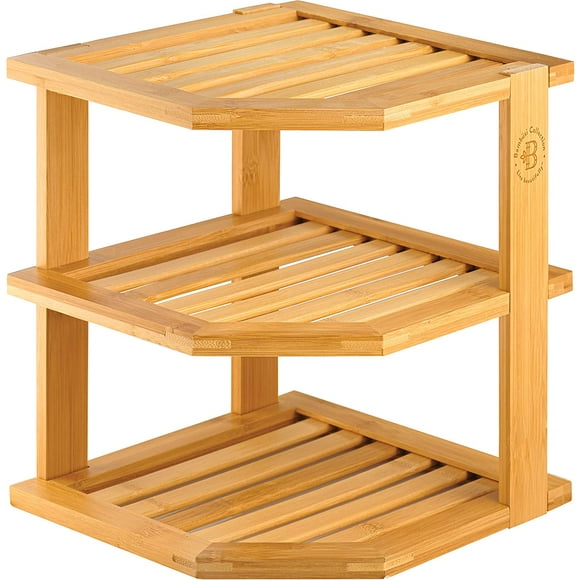 Bboo Corner Shelf Storage Organizer - 3 Tier Kitchen Corner Rack for Plates - Countertop, Cabinet & Pantry Organization