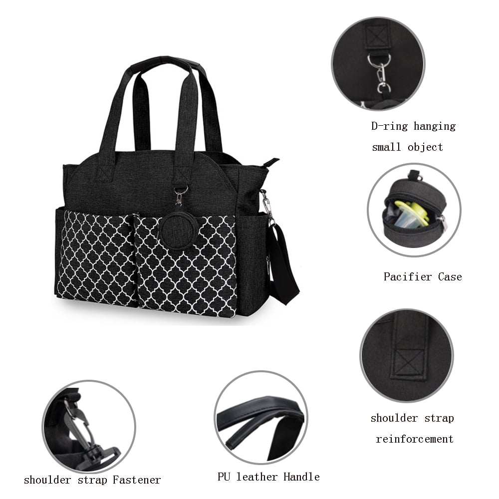 MOMIGO Water Resistant Lantern Multi-Function Diaper Bag Tote with Changing Station, Black