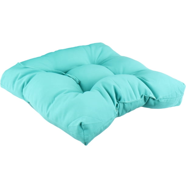 Everything Comfy Turquoise Indoor / Outdoor Seat Cushion Patio D Cushion 20" x 20", 2 Tie Backs