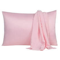 Unique Bargains Silky Satin Pillow Cases Covers Set of 2 Pink King