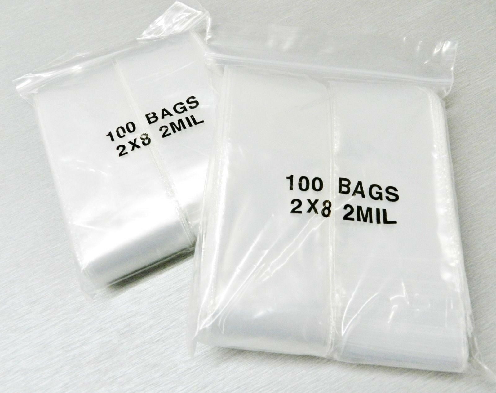 100 Clear Reclosable Plastic Bags Top Zip Lock Resealable Baggies 2 Mil 3"x8" 