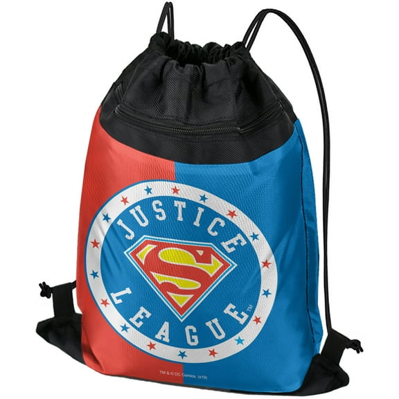 Justice League Superman Athletic Logo Drawstring Backpack Sports Bag Sackpack 17" x 13", Perfect for Gym, Yoga or Practice