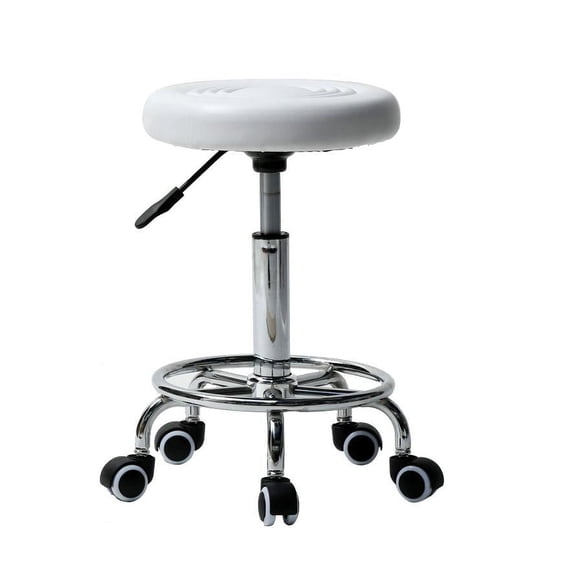 UBesGoo Salon Round Leather Stool with Lines Rotation Adjustable Bar Stool White
