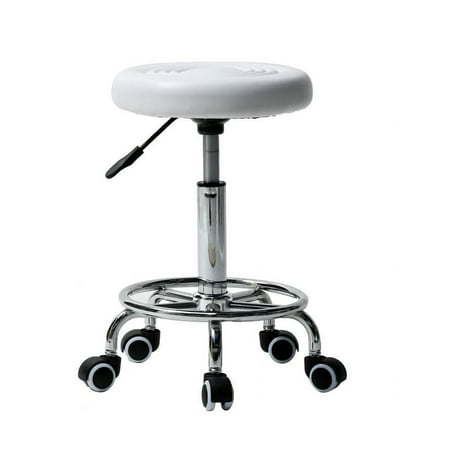 UBesGoo Salon Round Leather Stool with Lines Rotation Adjustable Bar Stool White