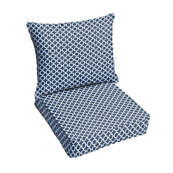 Sorra Home Navy Chainlink Indoor/Outdoor Deep Seating Pillow and Cushion Set, Corded