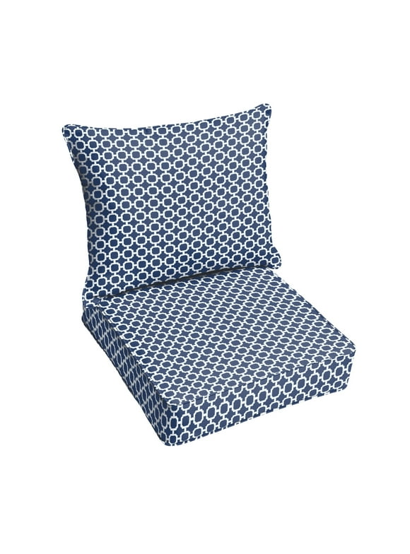 Sorra Home Navy Chainlink Indoor/Outdoor Deep Seating Pillow and Cushion Set, Corded