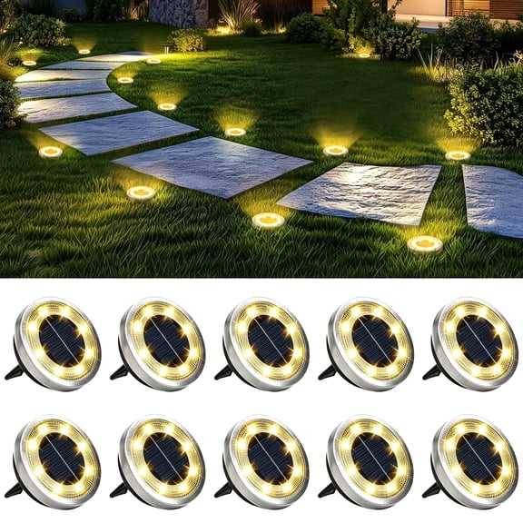 HIBIBUD 10 Pack Solar Ground Lights Outdoor Waterproof,Solar Powered Pathway Lights,Landscape Lighting for Garden Walkway Driveway Backyard Decor (Warm White)