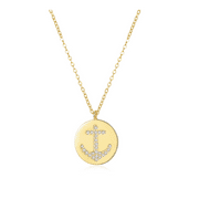 18k Gold Plated Sterling Silver Dainty Anchor Coin Pendant Necklace with Crystals for Women and Girls