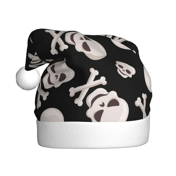 Kdxio black white Skull bone for Christmas Hat Santa Hats for Adults Unisex Red Velvet Extra Thicken Xmas Hat for New Year Festive Holiday Party