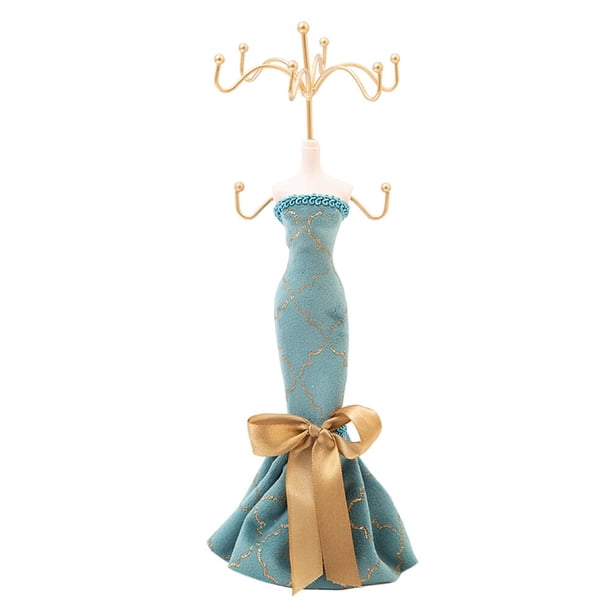 EeaseMX Exquisito expositor de joyas con forma de vestido de la serie azul, organizador de joyas