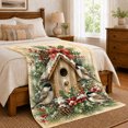 thumbnail image 6 of Rustic Winter Birdhouse Scene Chickadees Pine Holly Snow-Dusted, Festive Woodland Scene, Warm Flannel Blanket for Cabin and Lodge, Art Lovers Housewarming Gift, Artistic Home Decor, 6 of 7
