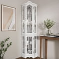thumbnail image 2 of BELLEZE Lighted 3-Side Glass Display Curio Cabinet w/ Tempered Glass Doors and Shelves, Curved Wood Corner Cabinet with Bulb, Corner Storage Decoration Rack for Living room & Bedroom Loraine (White), 2 of 6