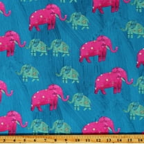 Cotton Elephants Wish Animals Print Words Music Notes Dark Teal Cotton Fabric Print by the Yard (51740-3)