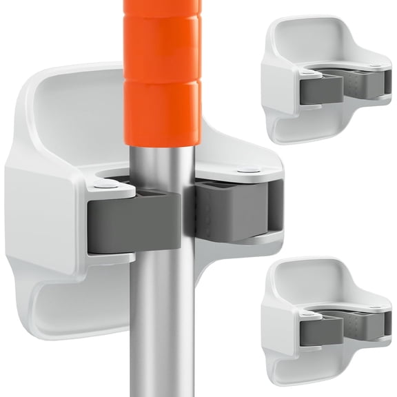 Broom Holder Wall Mount – 3 Pack No Drilling Self Adhesive Mop Grippers – Garage Storage Organizer – White