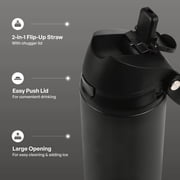 TAL 24oz Stainless Steel 2-in-1 Straw and Chug Water Bottle with Push Lid, Black