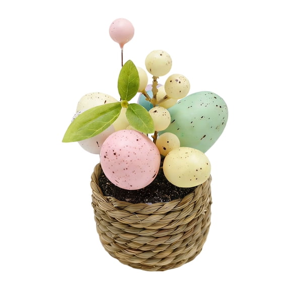 FXMLRLKEaster Decorations, Artificial Easter Eggs Pot for Dinning Table with Wood Tray & Easter Eggs Decor, Table Decor for the Home, Spring Decorations for Home(Style-1)