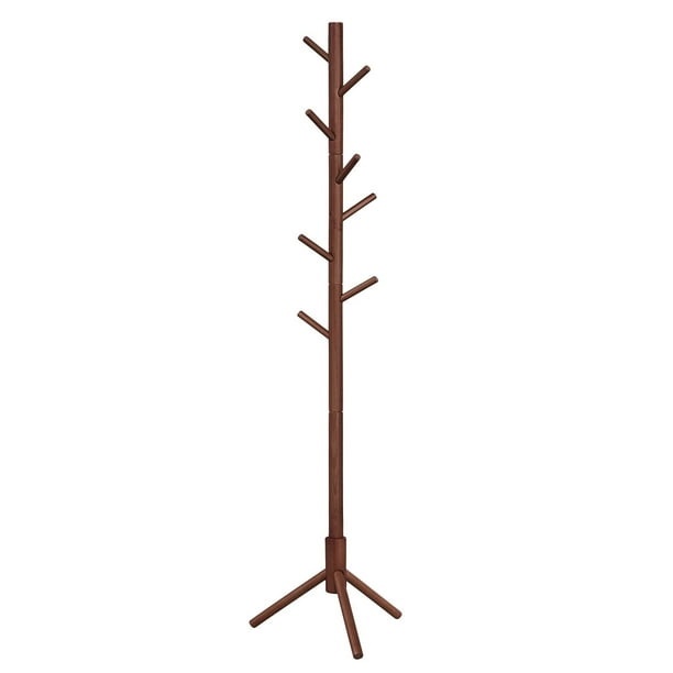 Perchero de madera maciza con 8 ganchos, 3 opciones de altura, para ropa, sombreros, bolsos, sala de estar, dormitorio, oficina en casa, blanco