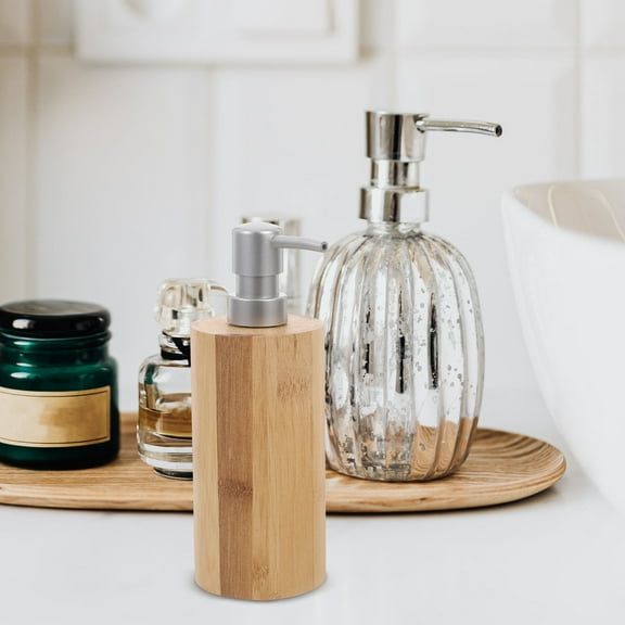 HOMOBABE Bathroom Countertop Soap Dispensers 1Pack 20.5x7x7in Brown Wooden and Stainless Steel
