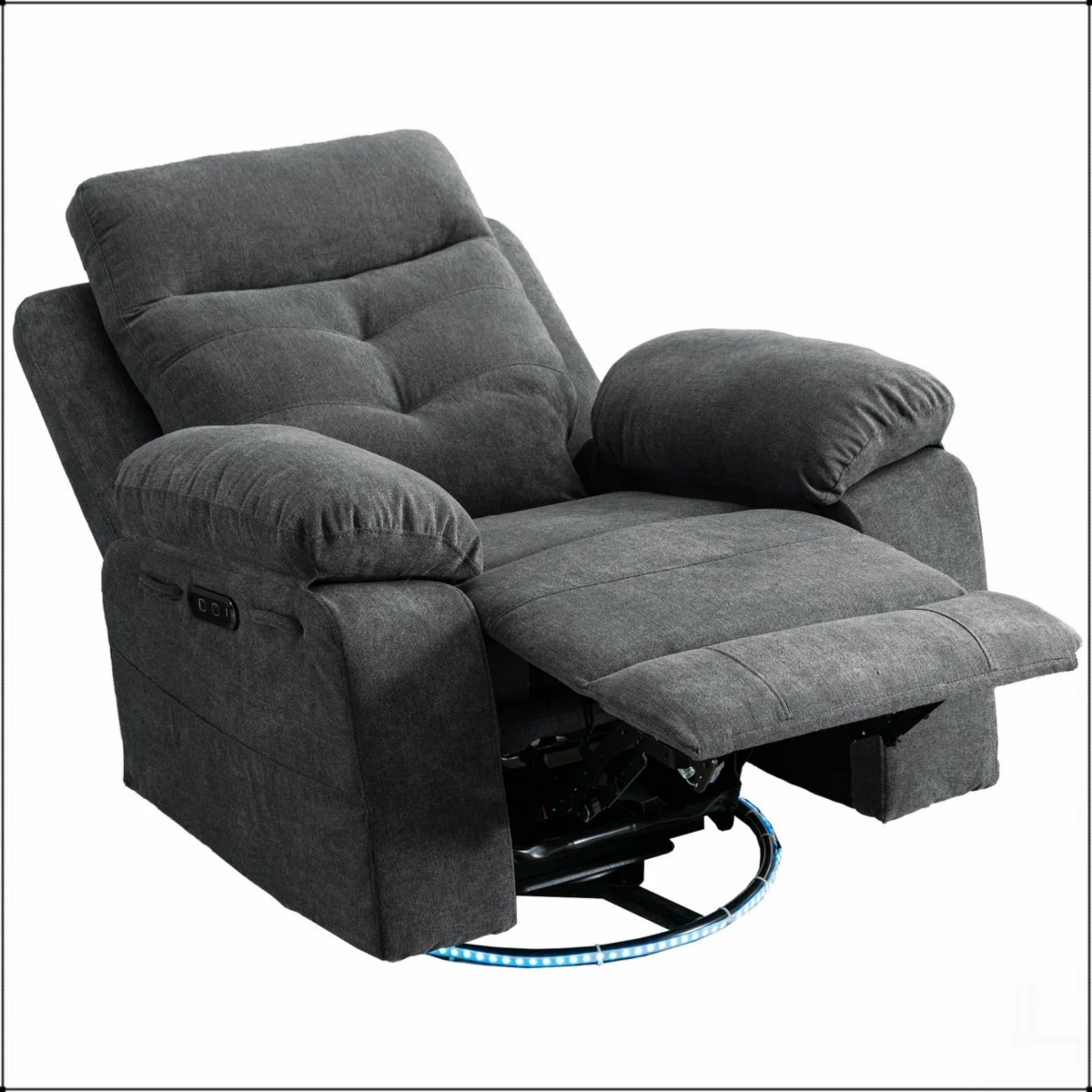 Aukfa Swivel Glider Power Recliner Chair with Bluetooth Speaker, LED Light, USB/USB-C, Storage Pockets