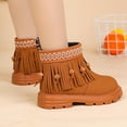 thumbnail image 3 of Girls Fringe Ankle Boots Casual Suede Boho Embroidery Retro Fall Winter Dress Booties Round Toe Lug Sole Kids Western Boots 2 Big Kid Khaki, 3 of 6