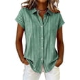 thumbnail image 2 of Yievot Womens Button Down Shirts Cotton Linen Striped Dress Shirt Short Sleeve Collared Office Work Blouses Summer Tops, 2 of 6