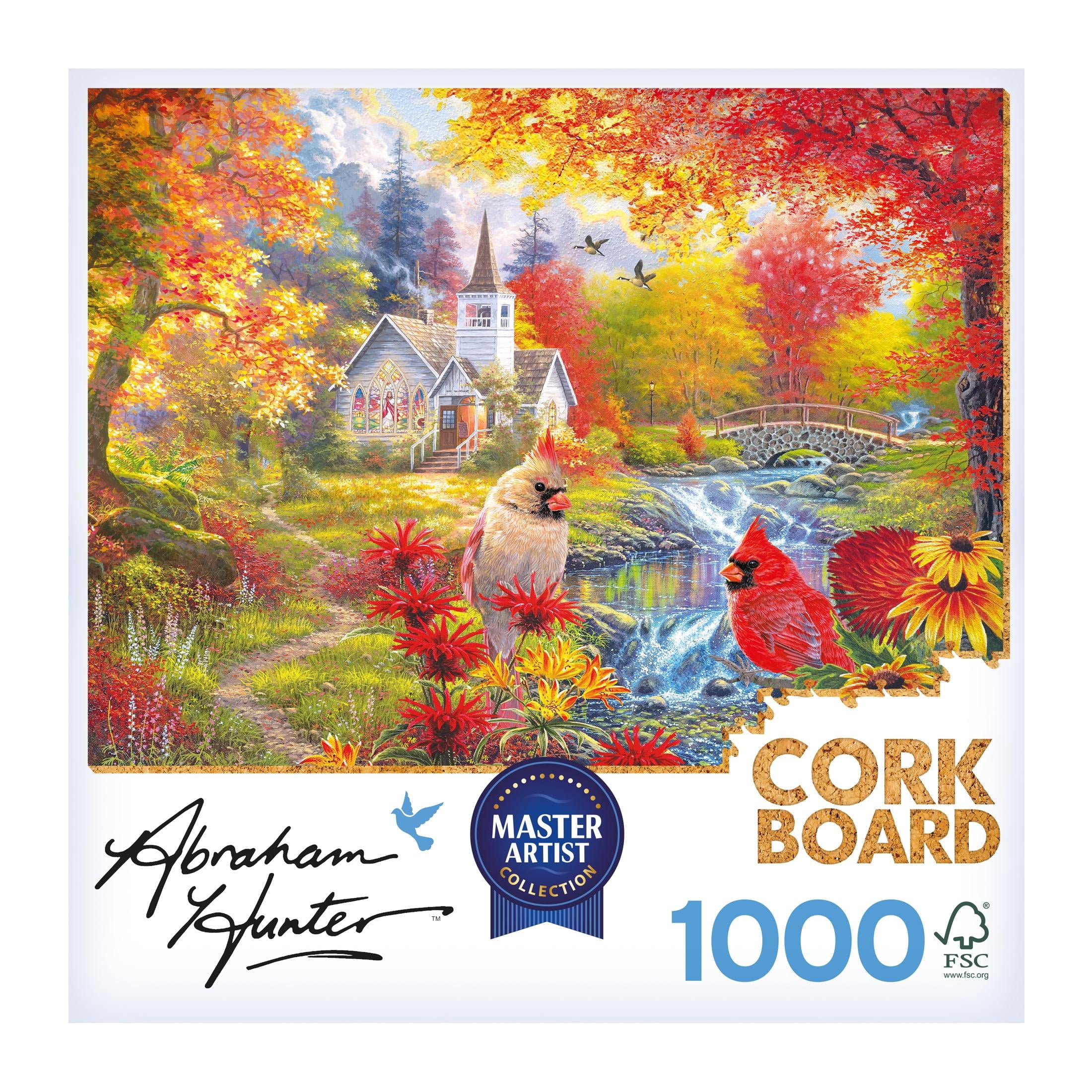 RoseArt Abraham Hunter 1000-Piece Secluded Church In Fall Cork Adult Interlocking Jigsaw Puzzle