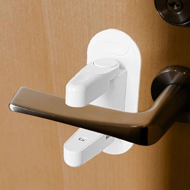Cerradura de palanca de puerta a prueba de niños - Paquete de 2 cerraduras de puerta blancas Diseño para la seguridad de los niños - Puertas y manijas a prueba de niños Adhesivo de 3 m (sin perfo