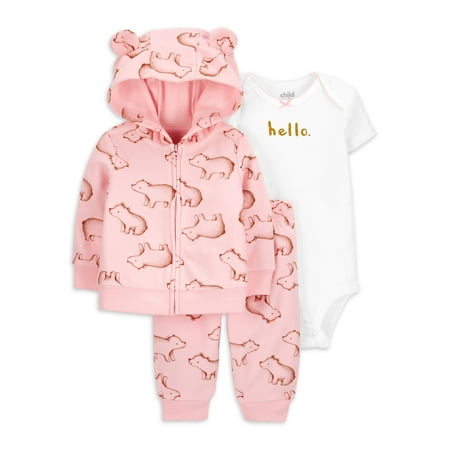 Child of Mine by Carter's Baby Girl Fleece Cardigan, Bodysuit & Leggings, 3pc Outfit Set